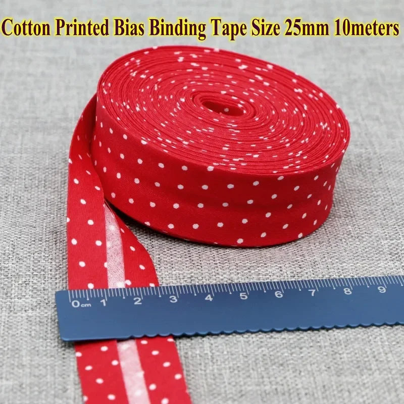 Cotton Bias Tape Ribbon Dots Grid Stripe Tartan Checked Scottish Printed 25mm 1" 10m Cotton Twill Fabric Fold