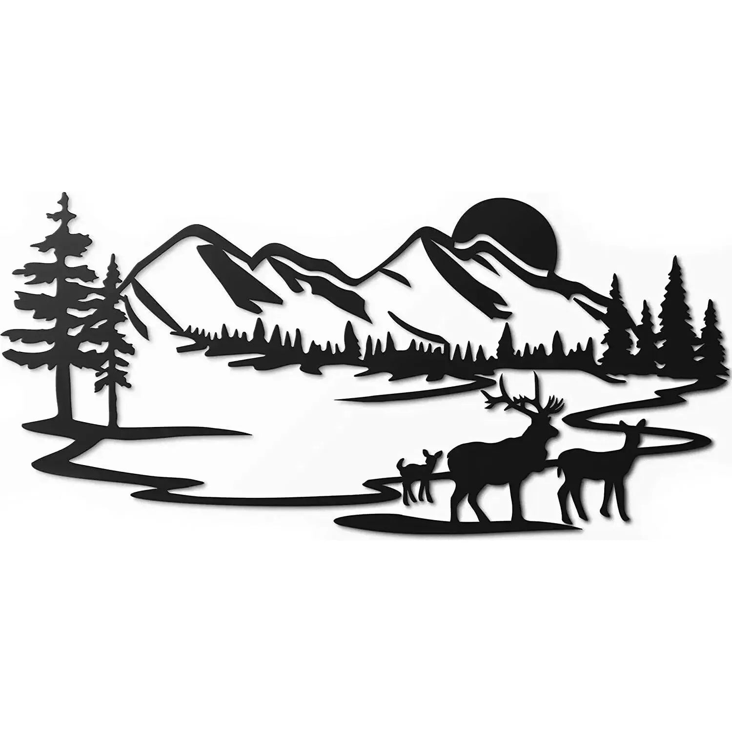 Wall Art Rustic Black Metal Scenic Scenes Pines Mountains