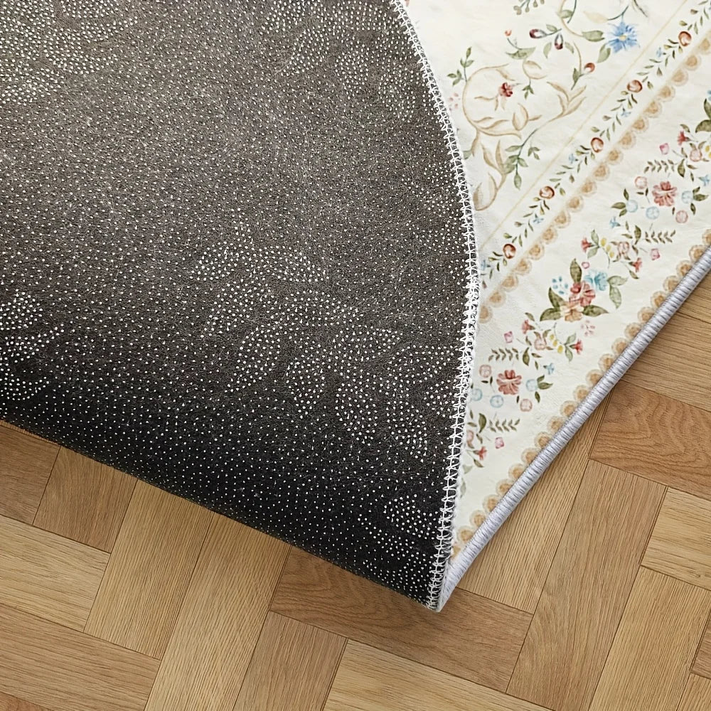 Velvet 850 Gram/Sq Meter Floral Design, Washable Area Rug