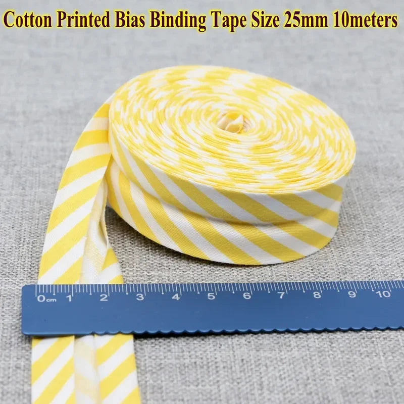 Cotton Bias Tape Ribbon Dots Grid Stripe Tartan Checked Scottish Printed 25mm 1" 10m Cotton Twill Fabric Fold