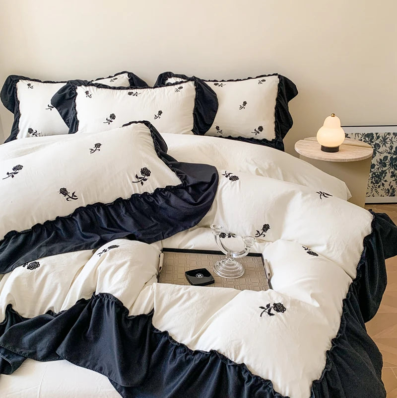 3PCS Rose Embroidered Duvet Cover Set