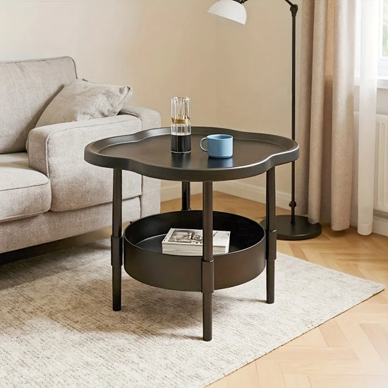 Modern Cloud Shape Coffee Table, 2-Tier Storage, White Plastic, Round Corners for Living Room Bedroom, Practical Shelving