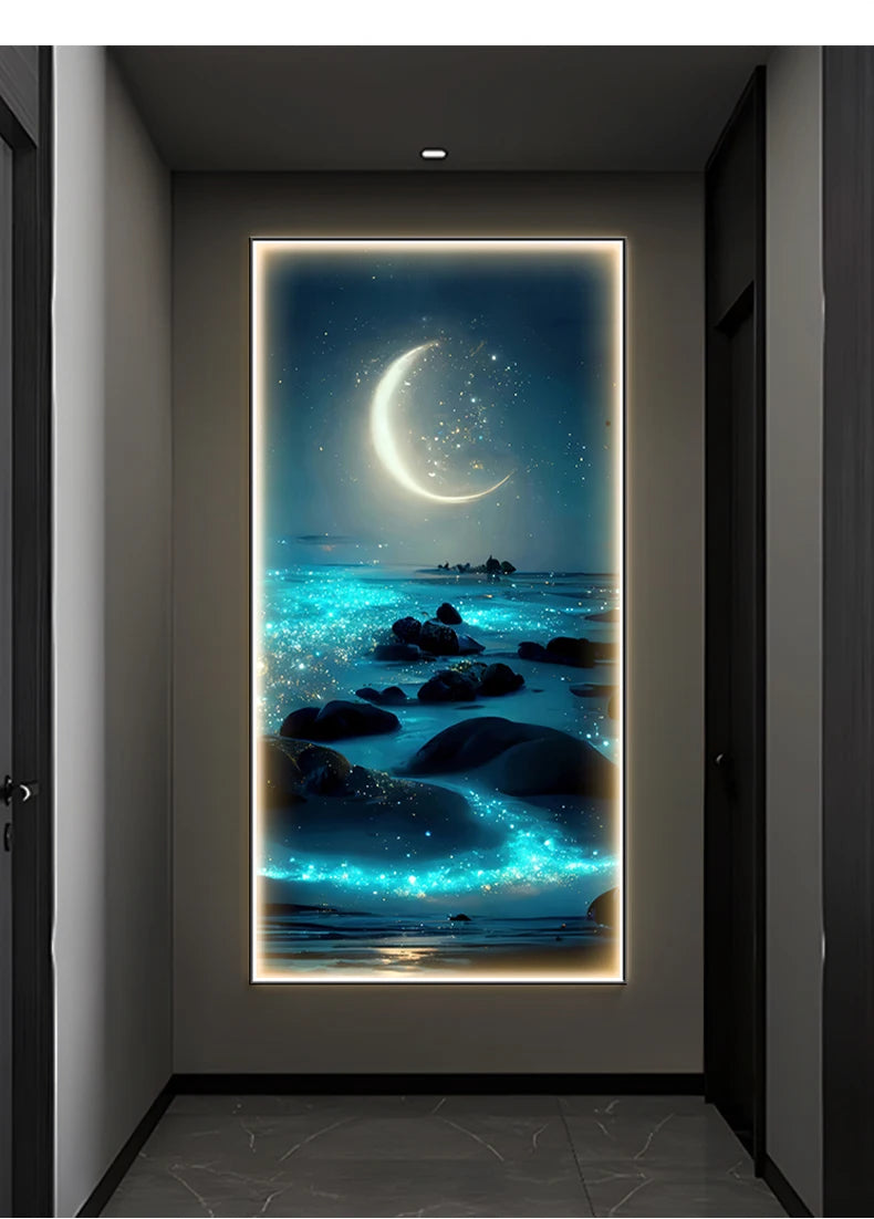 Moonlight On Ocean Waves. Light Painting