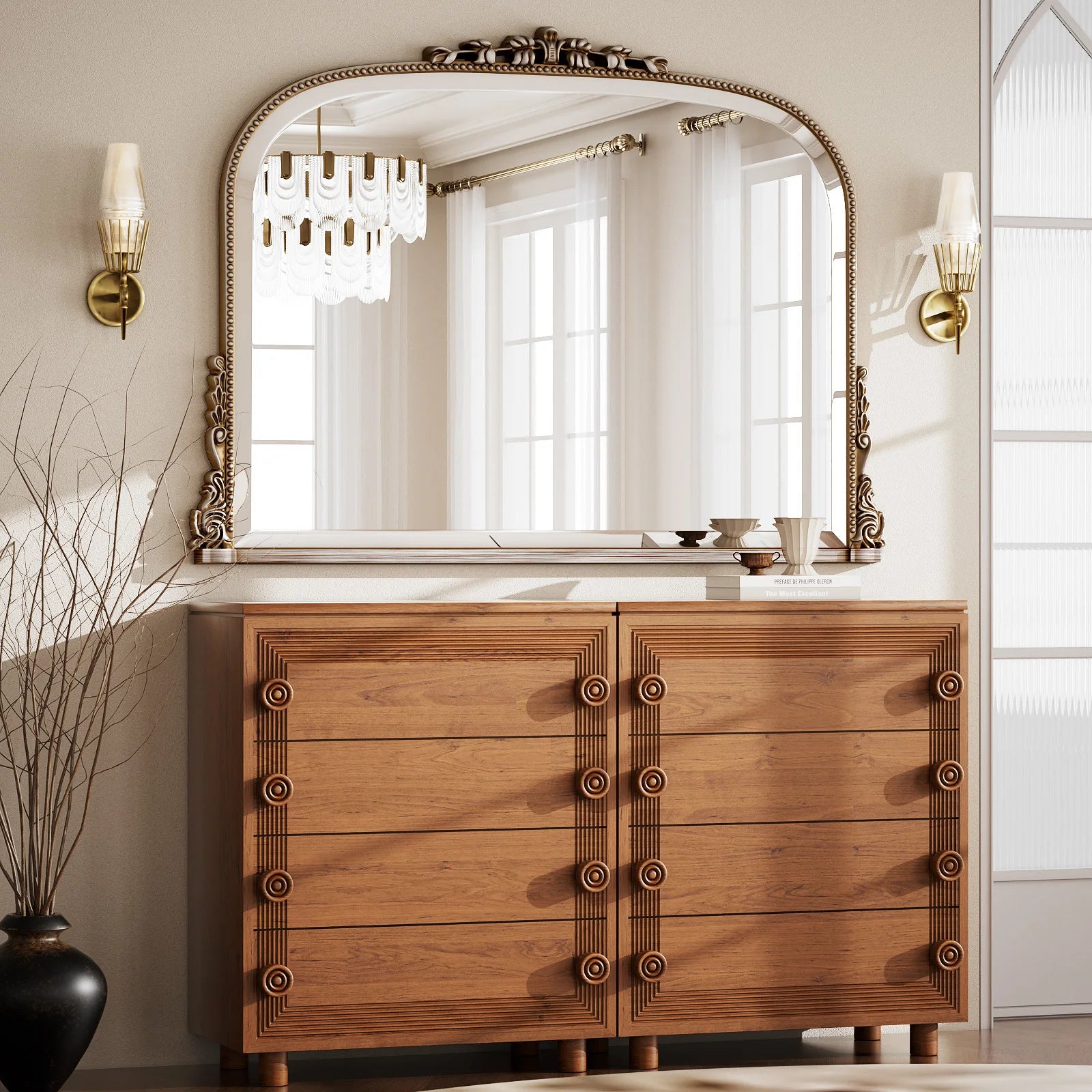 Beautypeak Arched Mirror, Vintage Decor Mirror, Wall Mounted