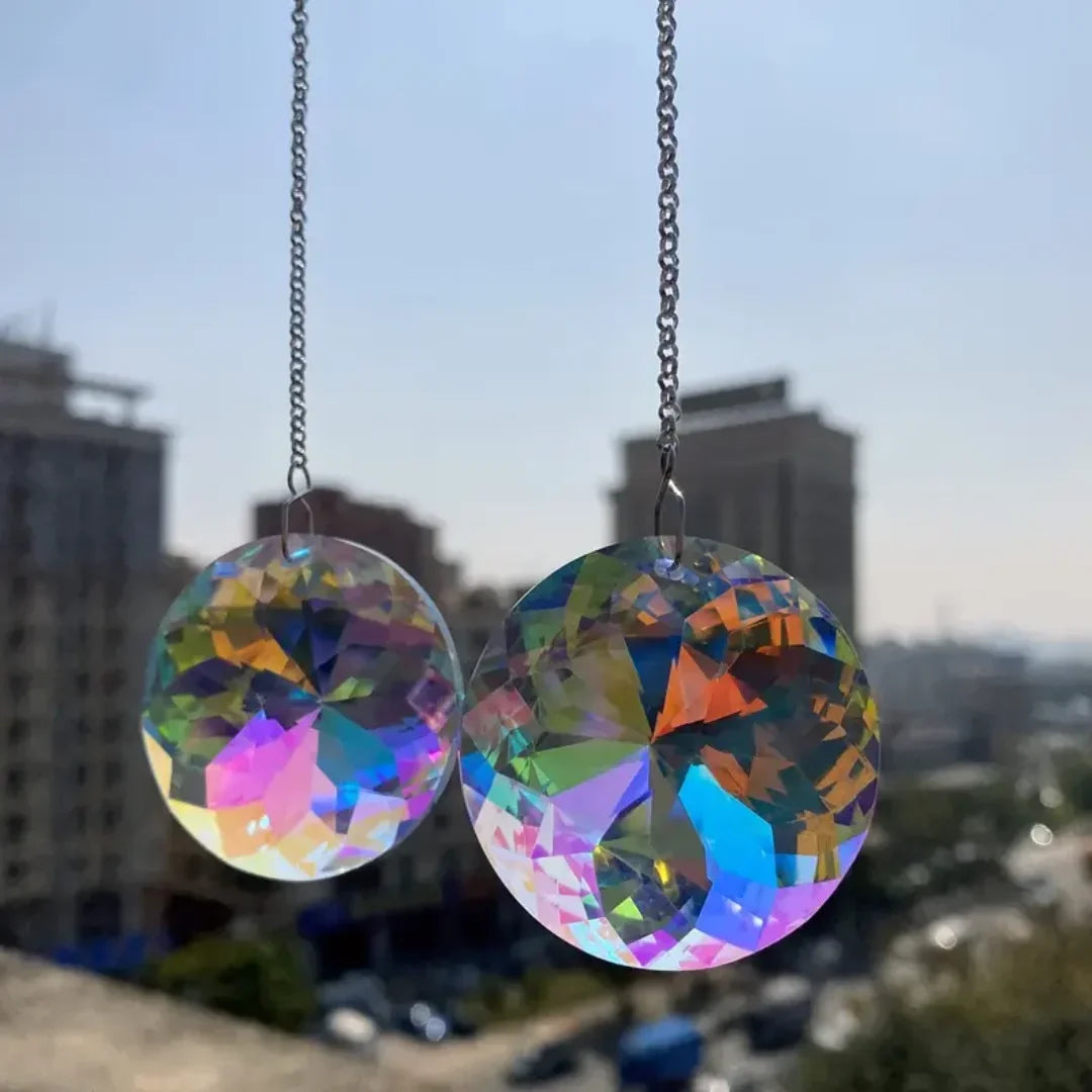 2PCS Round Crystal Sun Catchers Glass Prism Hanging Sun Catchers