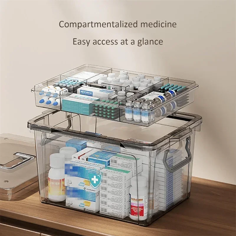 Multifunctional Transparent Medicine, First Aid Kit Organizer Waterproof, Plastic with Tray ,Waterproof Plastic