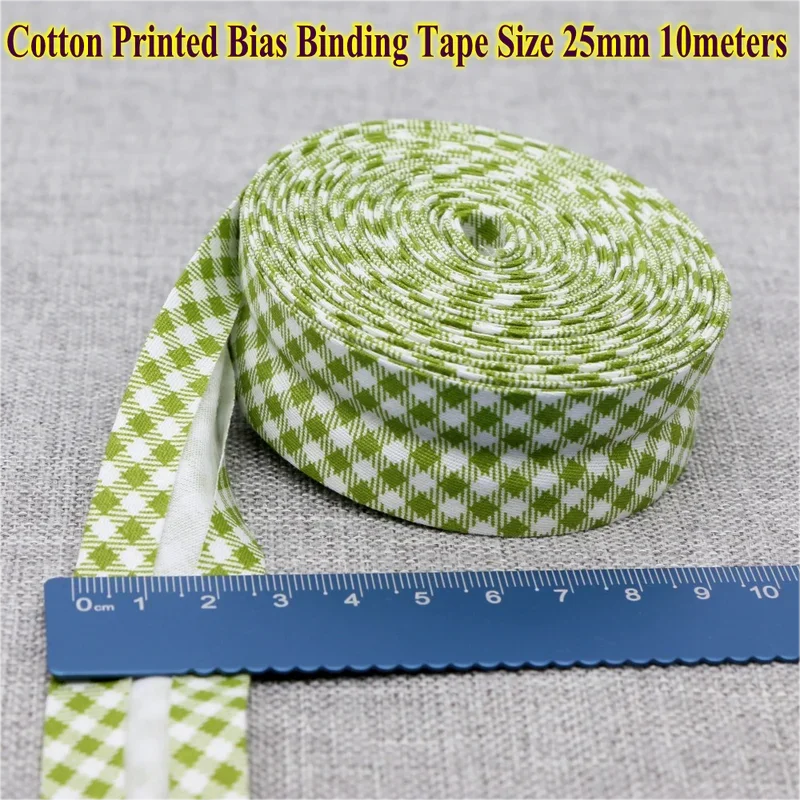 Cotton Bias Tape Ribbon Dots Grid Stripe Tartan Checked Scottish Printed 25mm 1" 10m Cotton Twill Fabric Fold