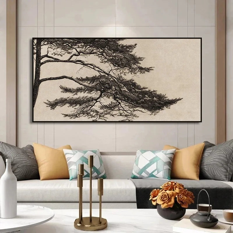 Vintage Pine Branch Drawing Posters & Prints Canvas, Simple yet Elegant