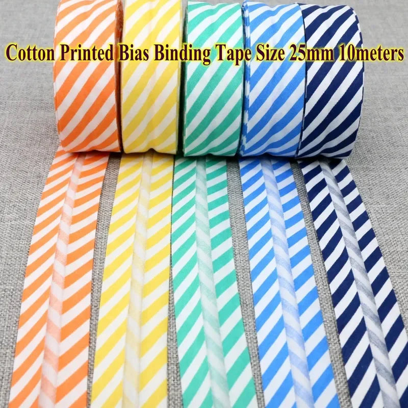 Cotton Bias Tape Ribbon Dots Grid Stripe Tartan Checked Scottish Printed 25mm 1" 10m Cotton Twill Fabric Fold