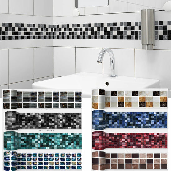 Mosaic Bathroom Waist Line Wall Stickers Waterproof Peel & Stick Art Backsplash Kitchen , Home Decor