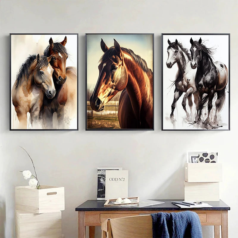 Watercolors Of Various Styles Horses Canvas Wall Art