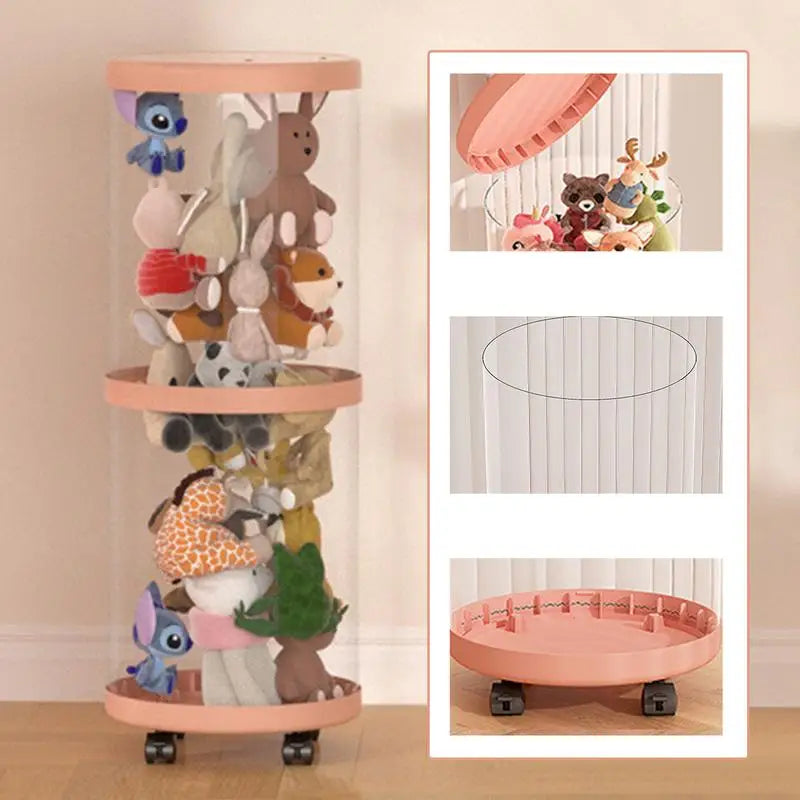 Doll and Plush Toy Organizer, Clear plastic Stackable Barrels, Dustproof