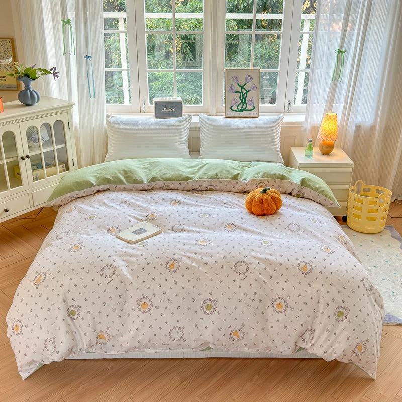 Floral Printed Duvet Cover 1Piece- 100% Cotton Luxury Bedding, Pre-Washed for Softness, Zipper Closure