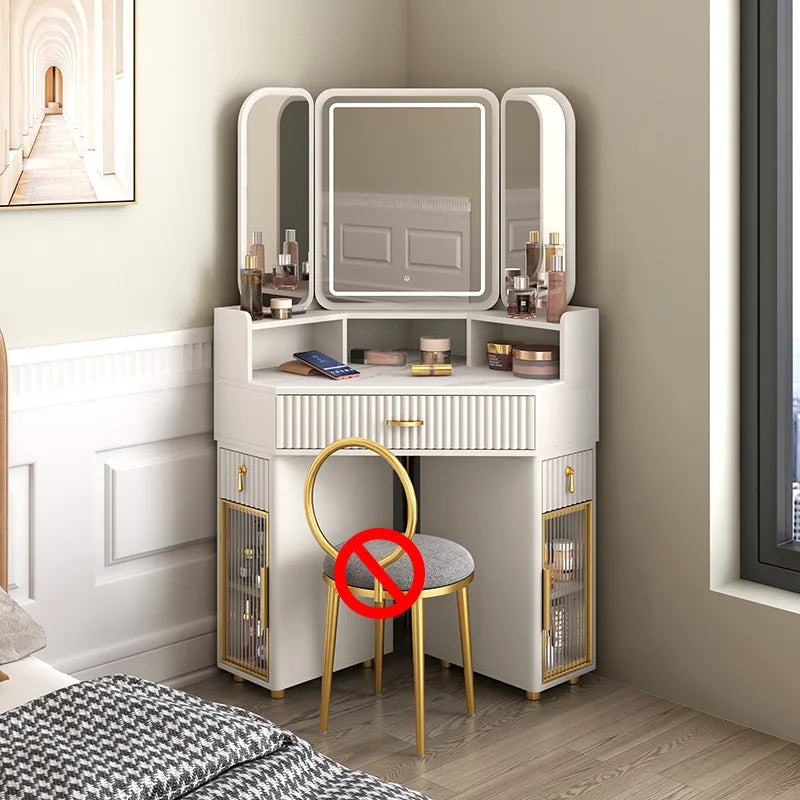 Dressing Table Solid Wood Corner Triangle Makeup Storage, Chair