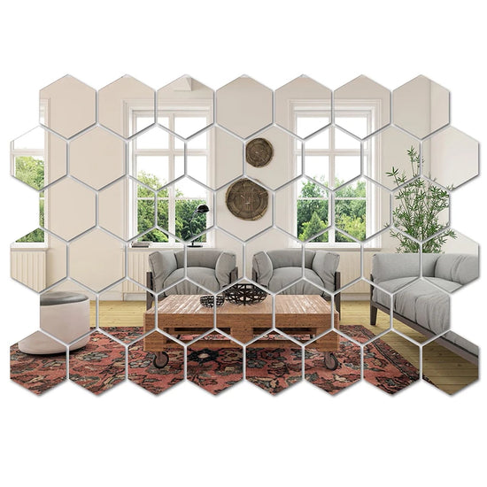 45 PCS Mirror Wall Stickers, Hexagon, Decorative