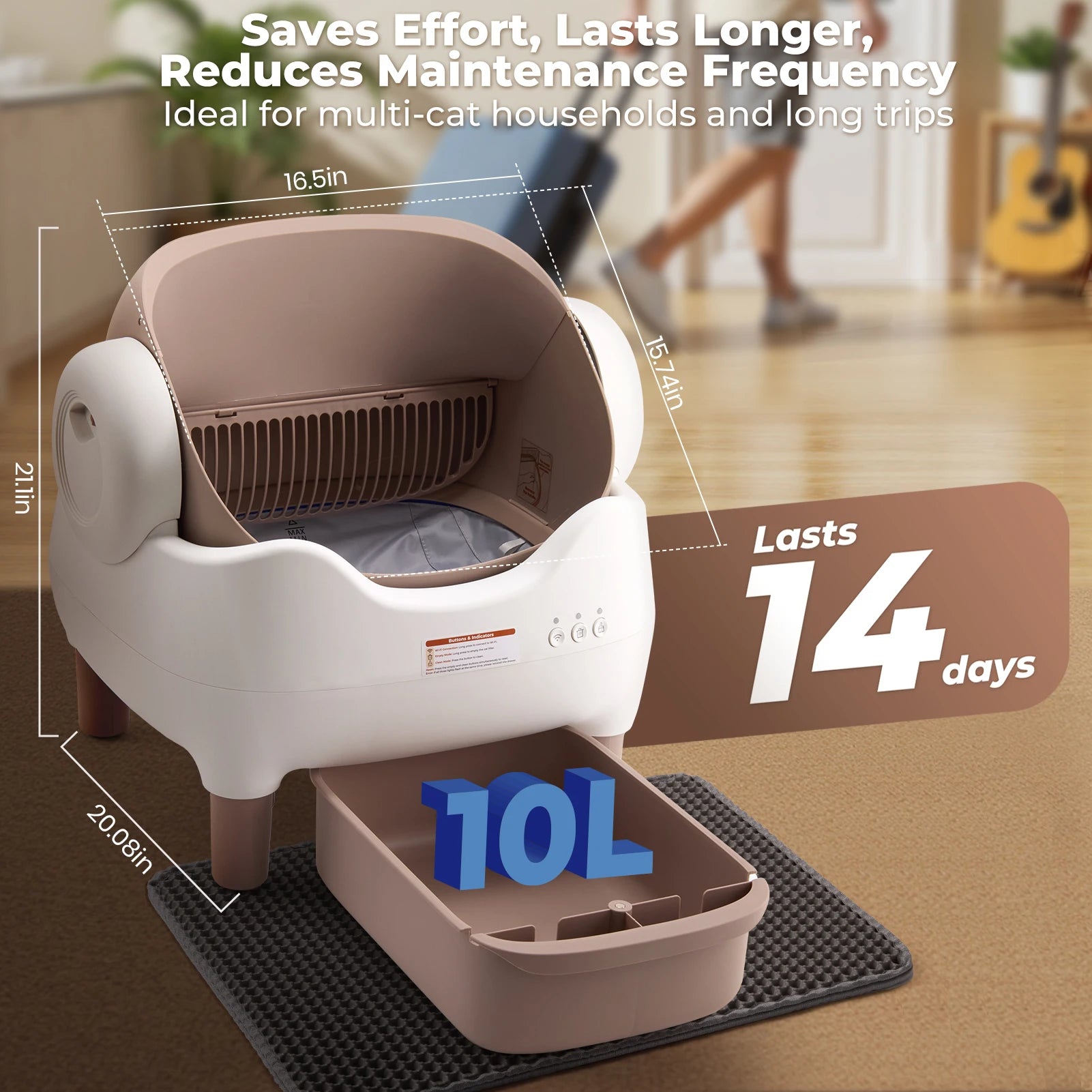 Self-Cleaning Litter Box, Automatic, App Control, Odor-Free, With Large Waste Bin