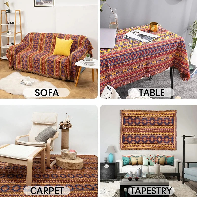 Inyahome-BoHo Throw Blanket, Colorful Chenille for Sofa Recliner, Furniture cover