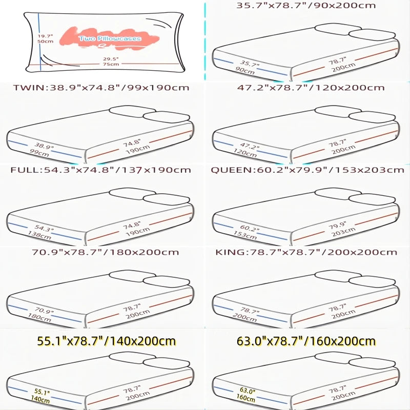 Kuup Polyester 3pcs Solid Color Queen Size Bedding Set - Fitted Sheet & Pillowcases with Elastic Band Mattress Cover