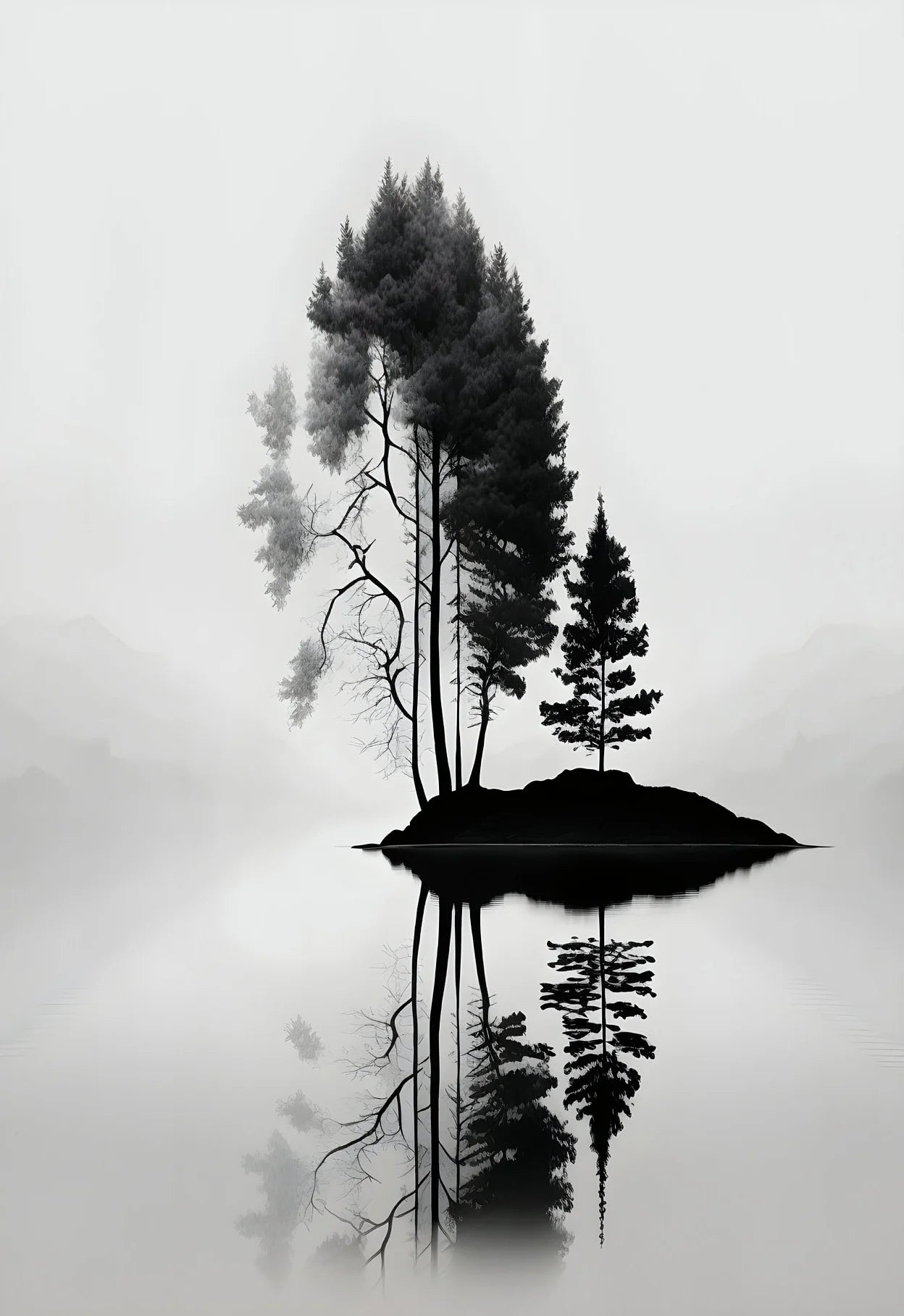 Black on White Minimalist Landscapes and Crow Wall Art