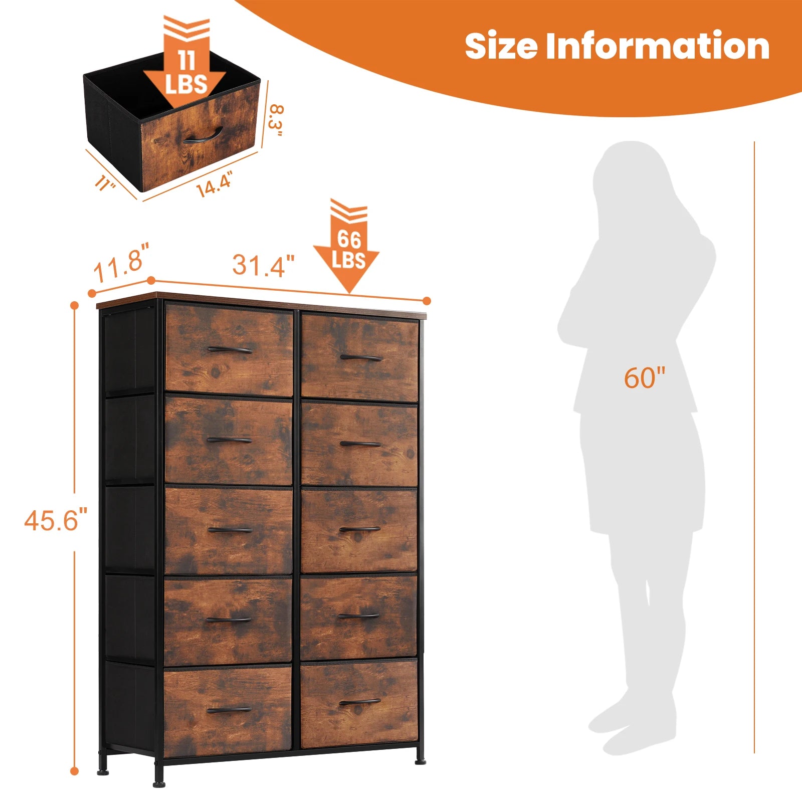 Wardrobe For Bedroom 10 Fabric Drawers, Steel Frame
