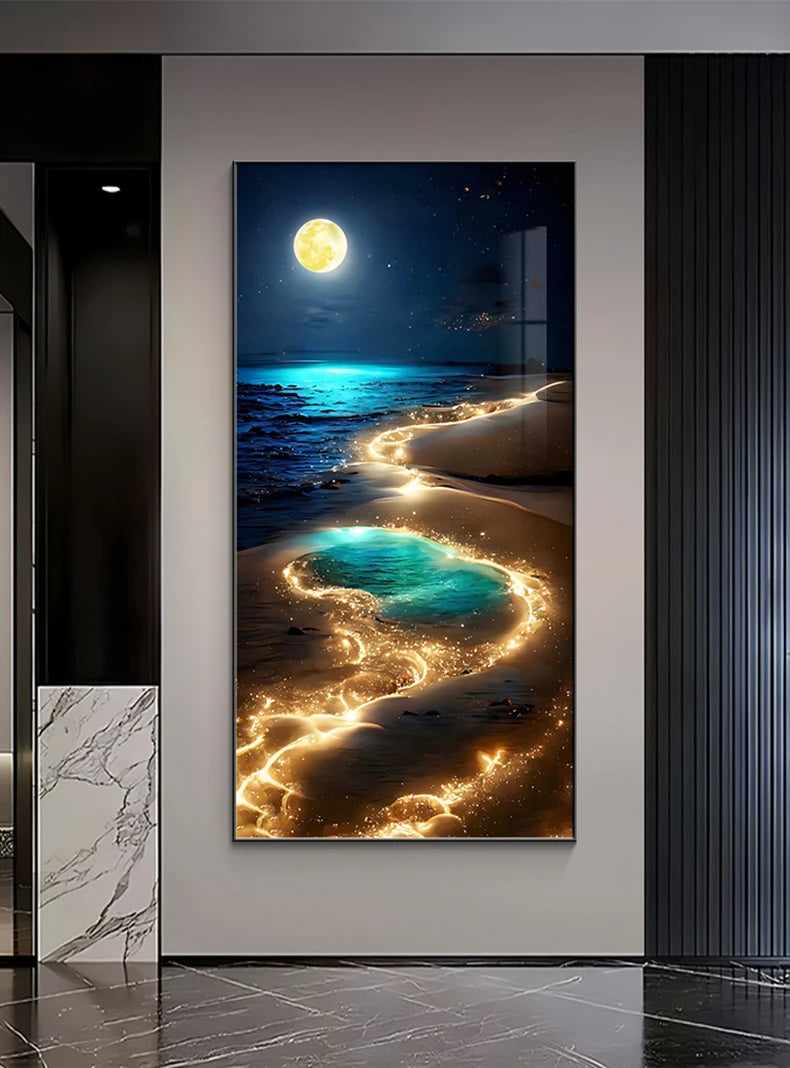 Moonlight On Ocean Waves. Light Painting