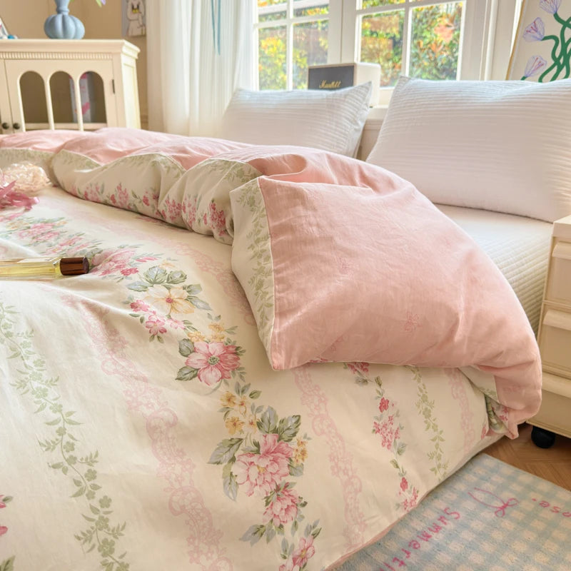 100% Cotton Duvet Cover - Floral Printed Design, Luxury Pre-Washed Finish, Single Duvet Cover for Bedroom - Easy Care