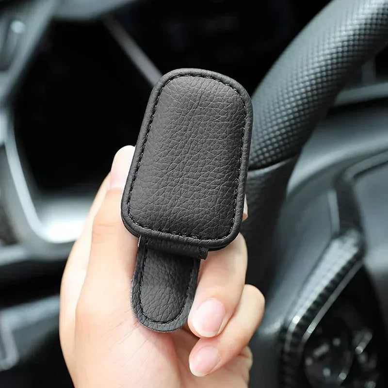 Sunglasses Holder Fits on Visor, Leather Magnetic Clip