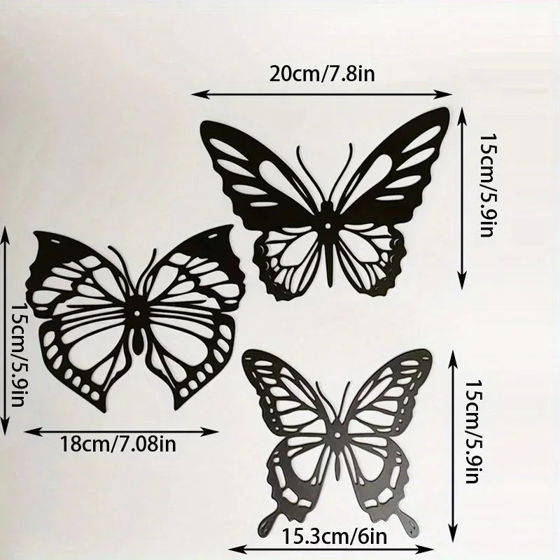 3PCS Butterflies Black Metal Wall Art