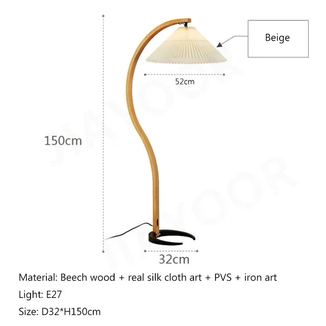 Room Decoration Floor Lamp Atmosphere Living Room High-End Feeling Bedroom Study Pleated Solid Wood Antique Standing Table Lamp
