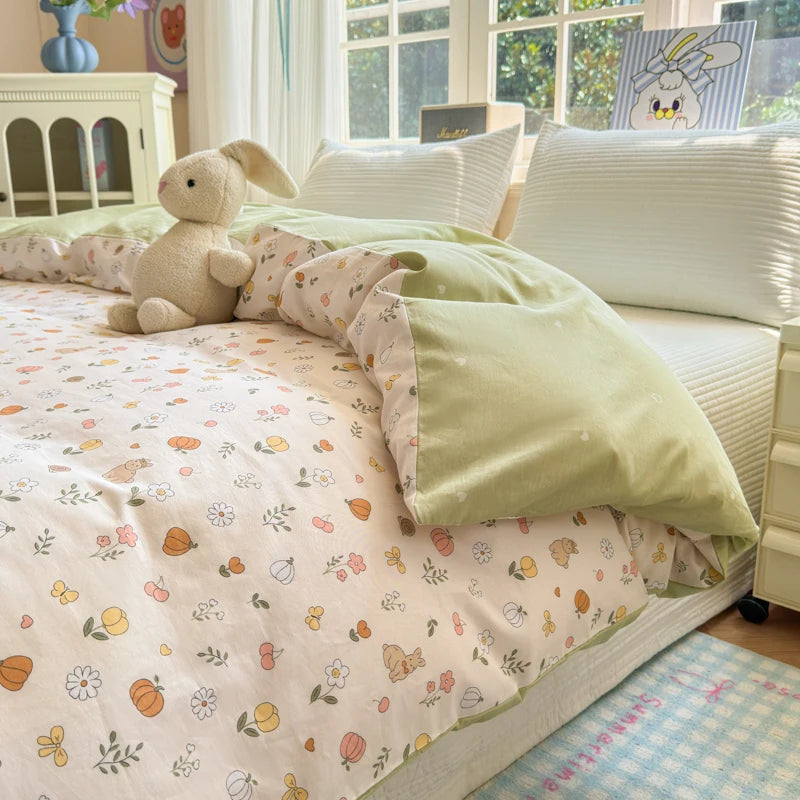 100% Cotton Duvet Cover - Floral Printed Design, Luxury Pre-Washed Finish, Single Duvet Cover for Bedroom - Easy Care