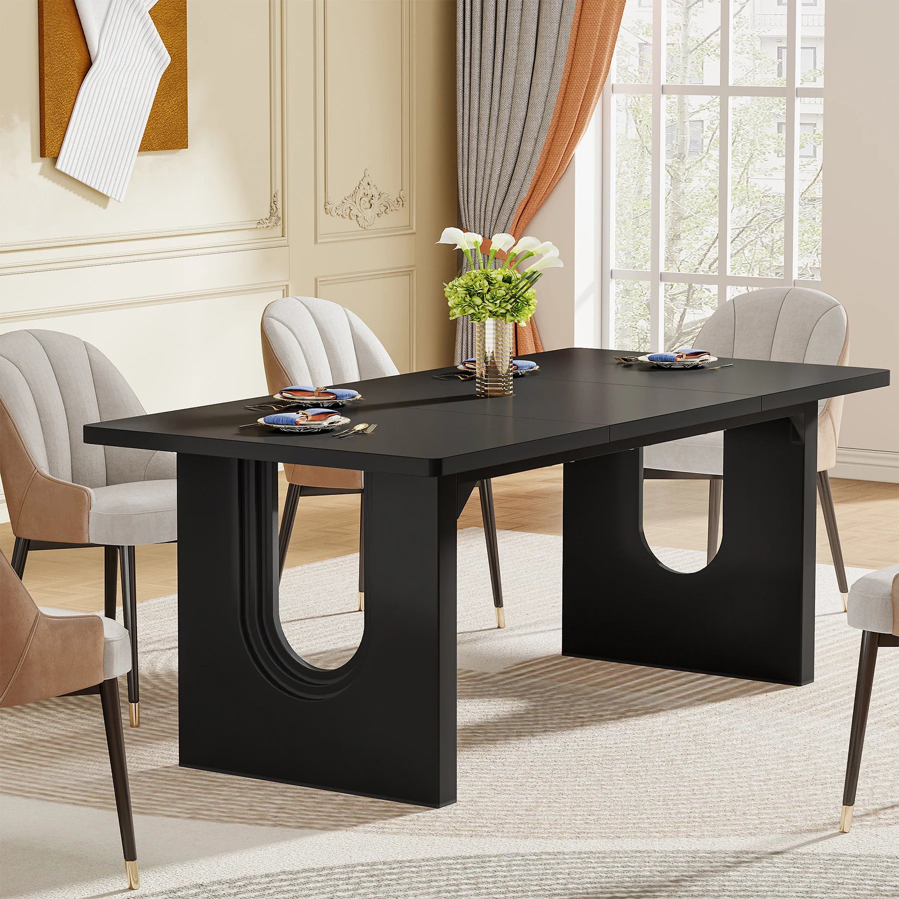 Tribesigns Modern Dining Table For 6-8 People, 71". Wood Pedestal Base