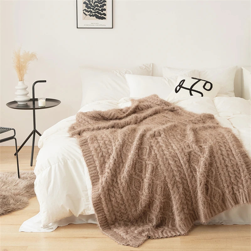 2025 new living room knitted blanket bedside blanket sofa office bedroom nap blanket solid color simple