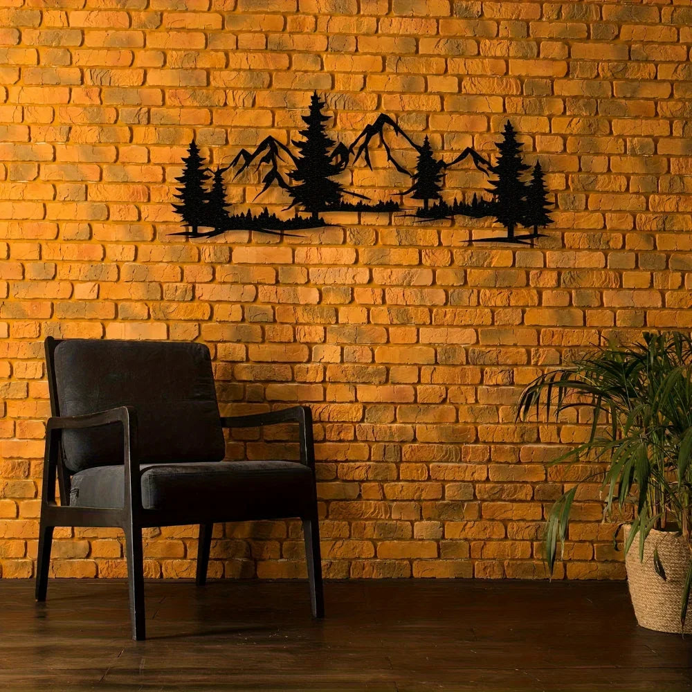 Wall Art Rustic Black Metal Scenic Scenes Pines Mountains