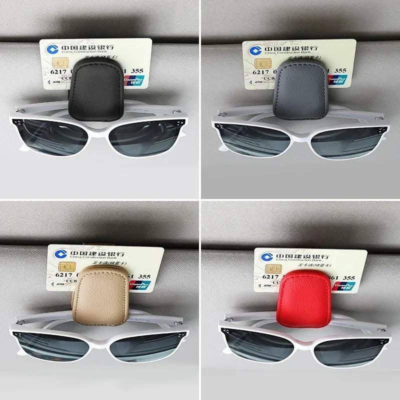 Sunglasses Holder Fits on Visor, Leather Magnetic Clip