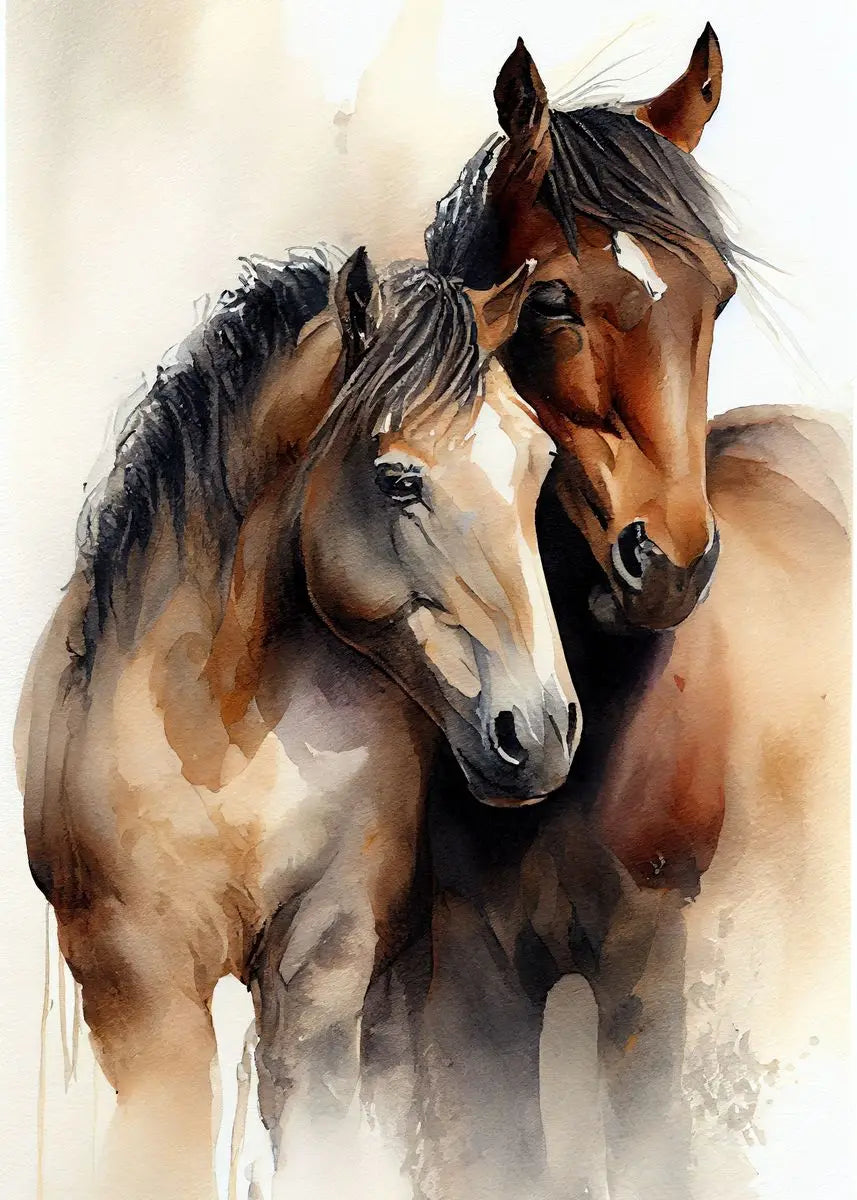 Watercolors Of Various Styles Horses Canvas Wall Art