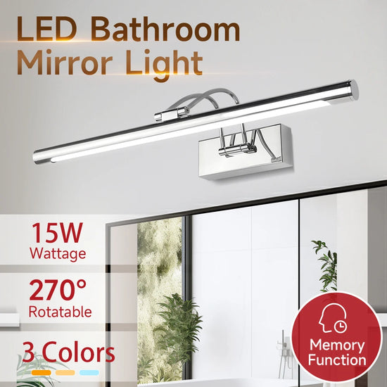 LED Mirror Bathroom Wall Lamp, Waterproof, Memory Chip Remembers preferences,
