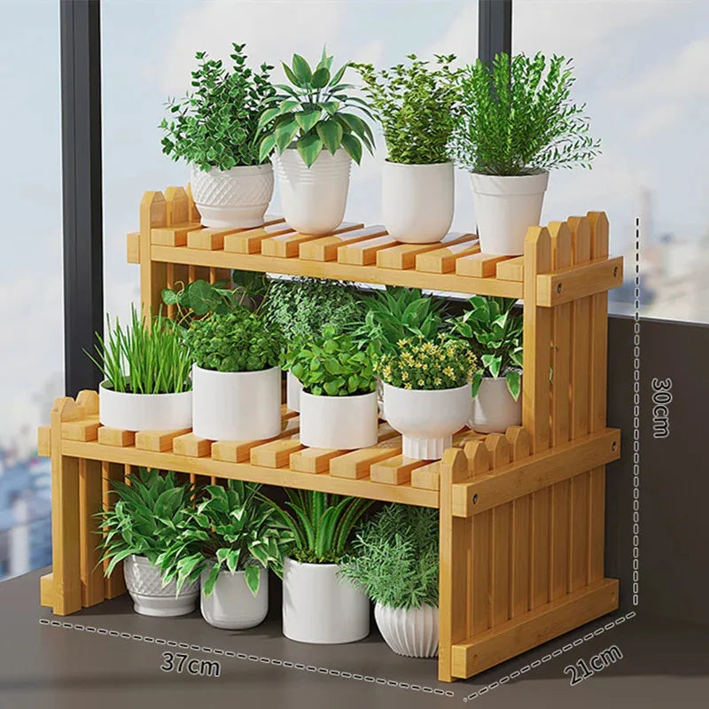 2 Tier Natural Bamboo Shelf For Plants, Books, Household