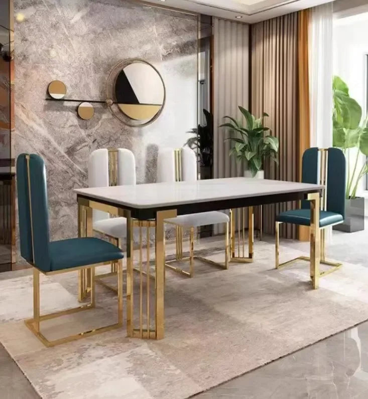 Metal Nordic Dining Table, Chairs, Marble Effect