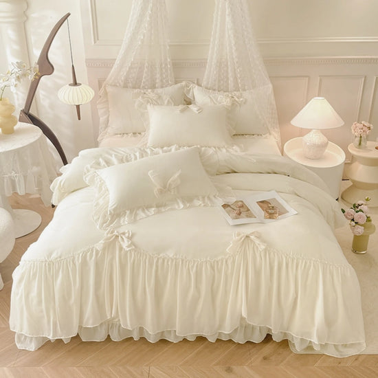 3PCS White Bedding Duvet Cover Set Ruffles
