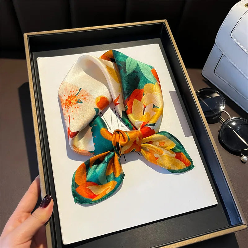 Scarf 100% Silk Bandana Women Square Scarves, Luxury High Quality