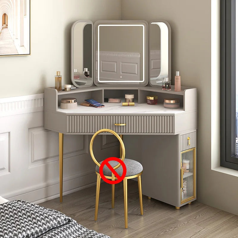 Dressing Table Solid Wood Corner Triangle Makeup Storage, Chair
