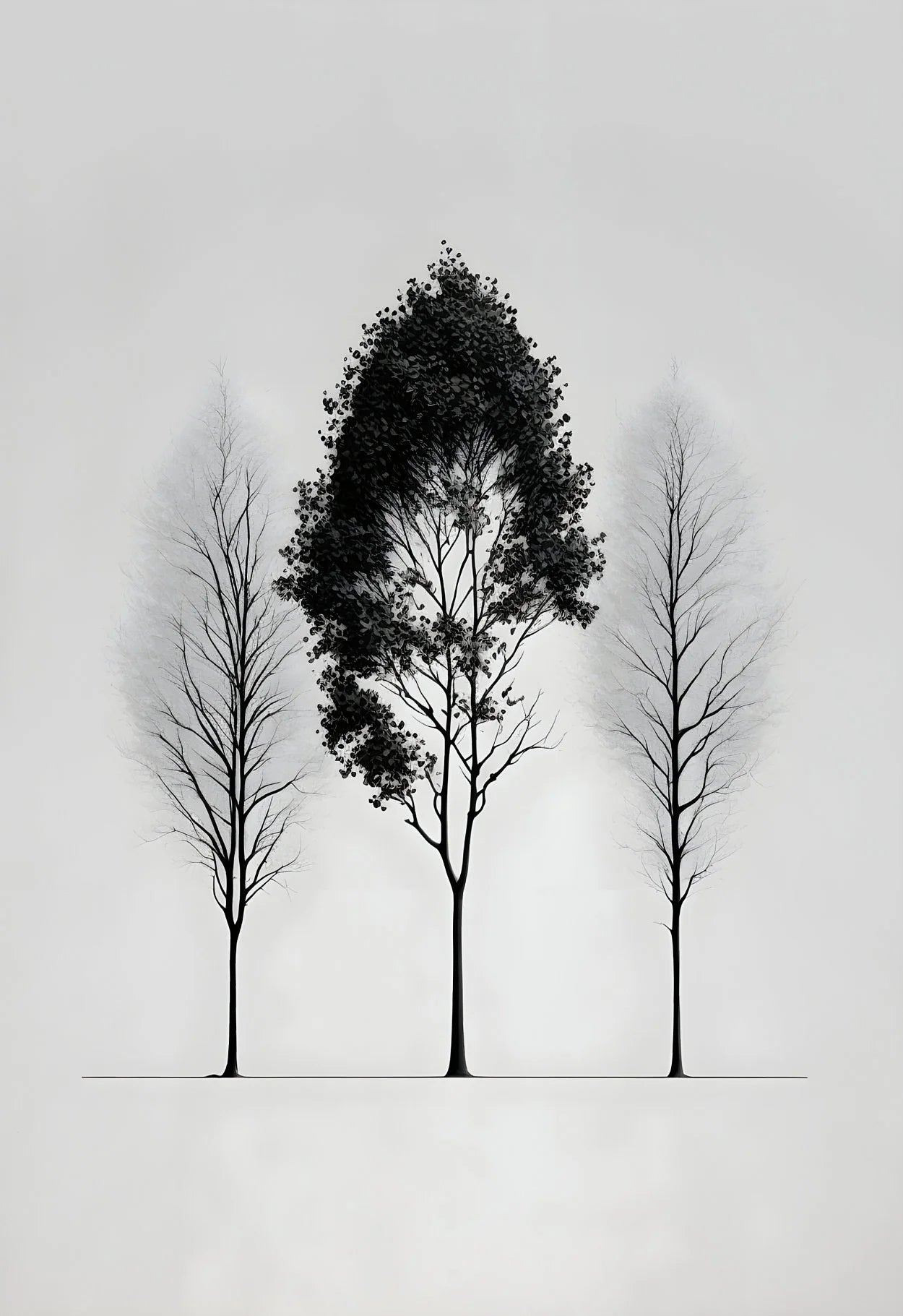 Black on White Minimalist Landscapes and Crow Wall Art