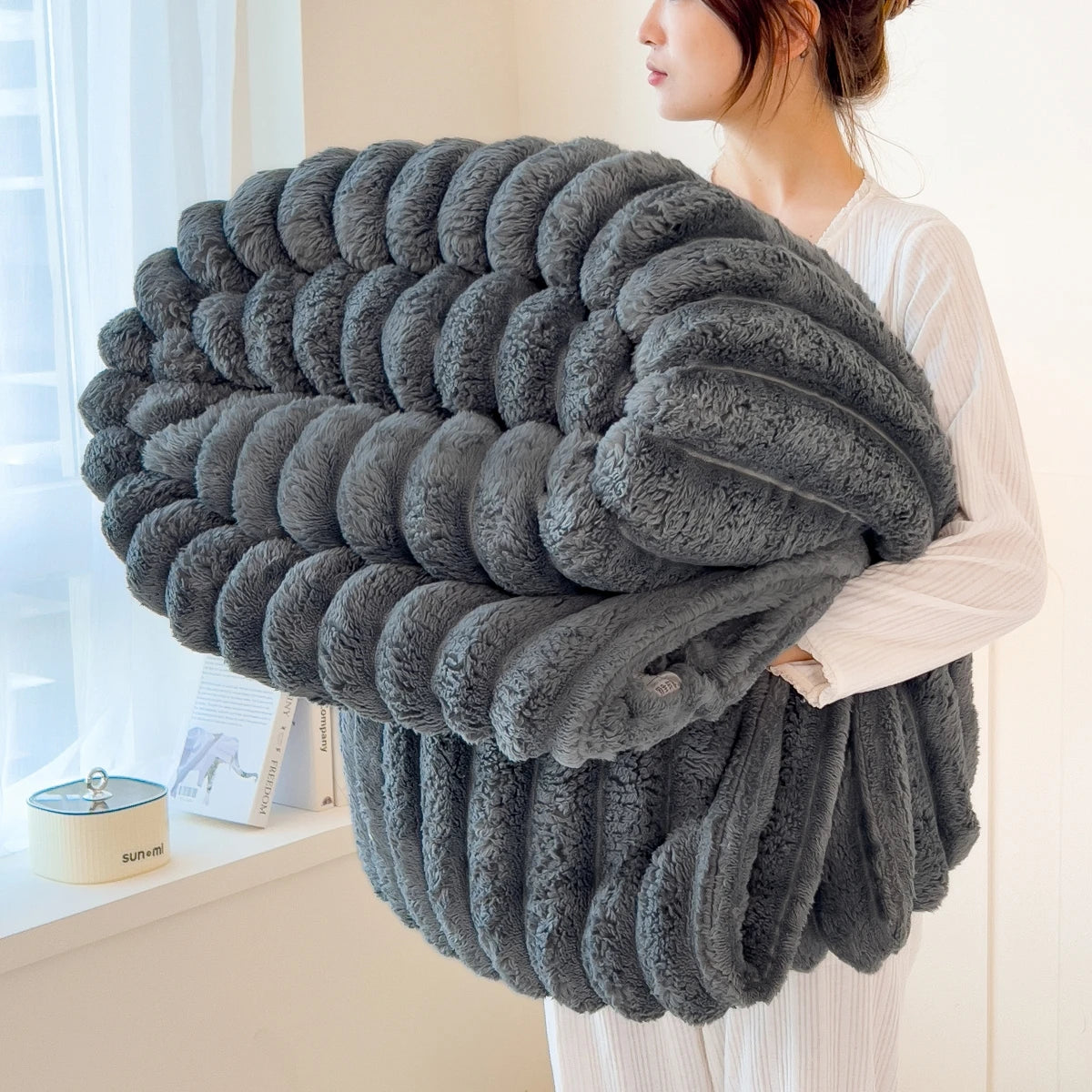 Solid Color Thick Wide Striped Blanket, Use As a Sofa Throw, or Bed Blanket
