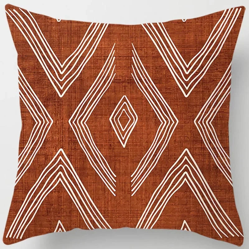Brown Geometric Print Square Pillowcase Home Goods Car Sofa Cushion Cover