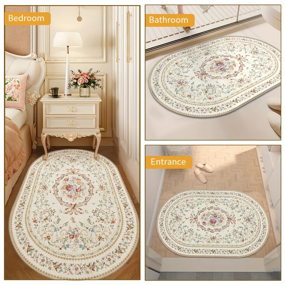 Velvet 850 Gram/Sq Meter Floral Design, Washable Area Rug