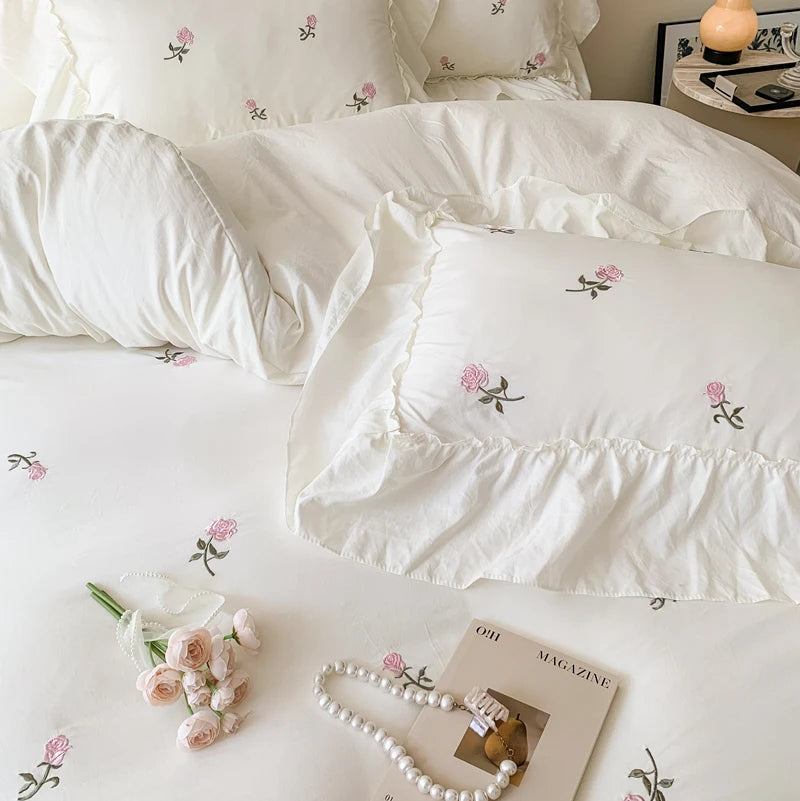 3PCS Rose Embroidered Duvet Cover Set