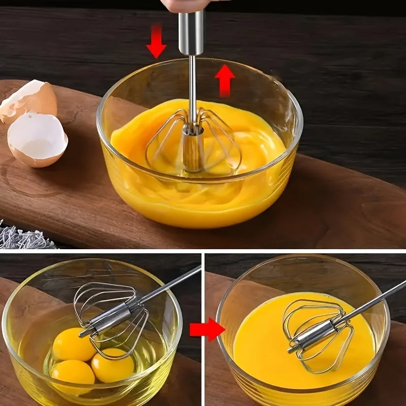 Stainless Steel Egg Beater Durable Semi-Automatic Mixes, Stirs and Beats for Kitchen Baking