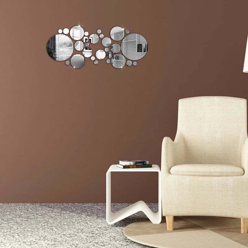 3D Round Acrylic Mirror Wall Stickers 26PCS Nice Effect