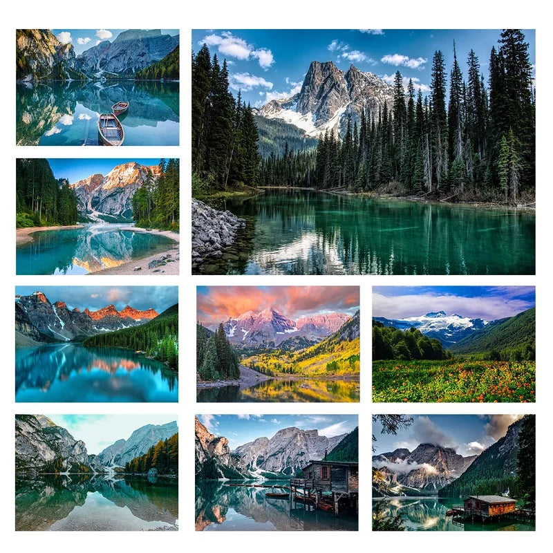 Green Forest Mountain Deep Blue Lake Bring Beauty Into Your Home