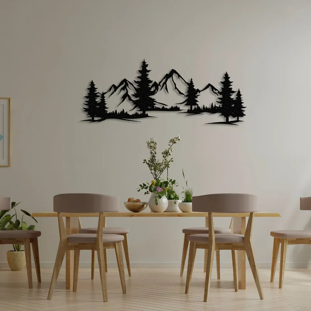 Wall Art Rustic Black Metal Scenic Scenes Pines Mountains